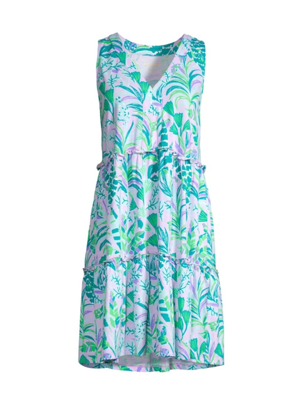 Lilly Pulitzer Lorina Tiered Sleeveless Cotton Dress Purple Tropical Print L